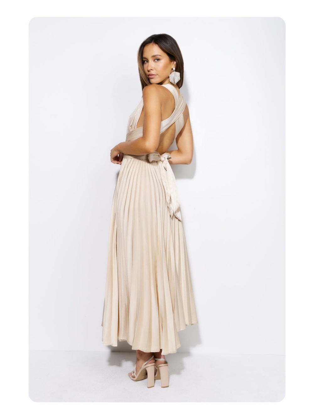 ★ Hello Molly Prime Asset Pleated Midi Gown Dress Champagne 8 ★ - Picture 10 of 17